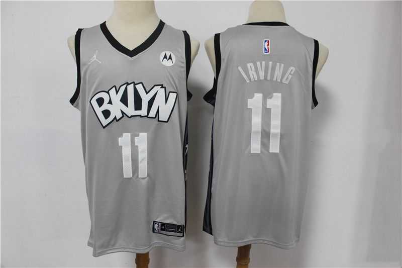 Men Brooklyn Nets 11 Irving light grey With Jordan logo 2021 Game NBA Jersey